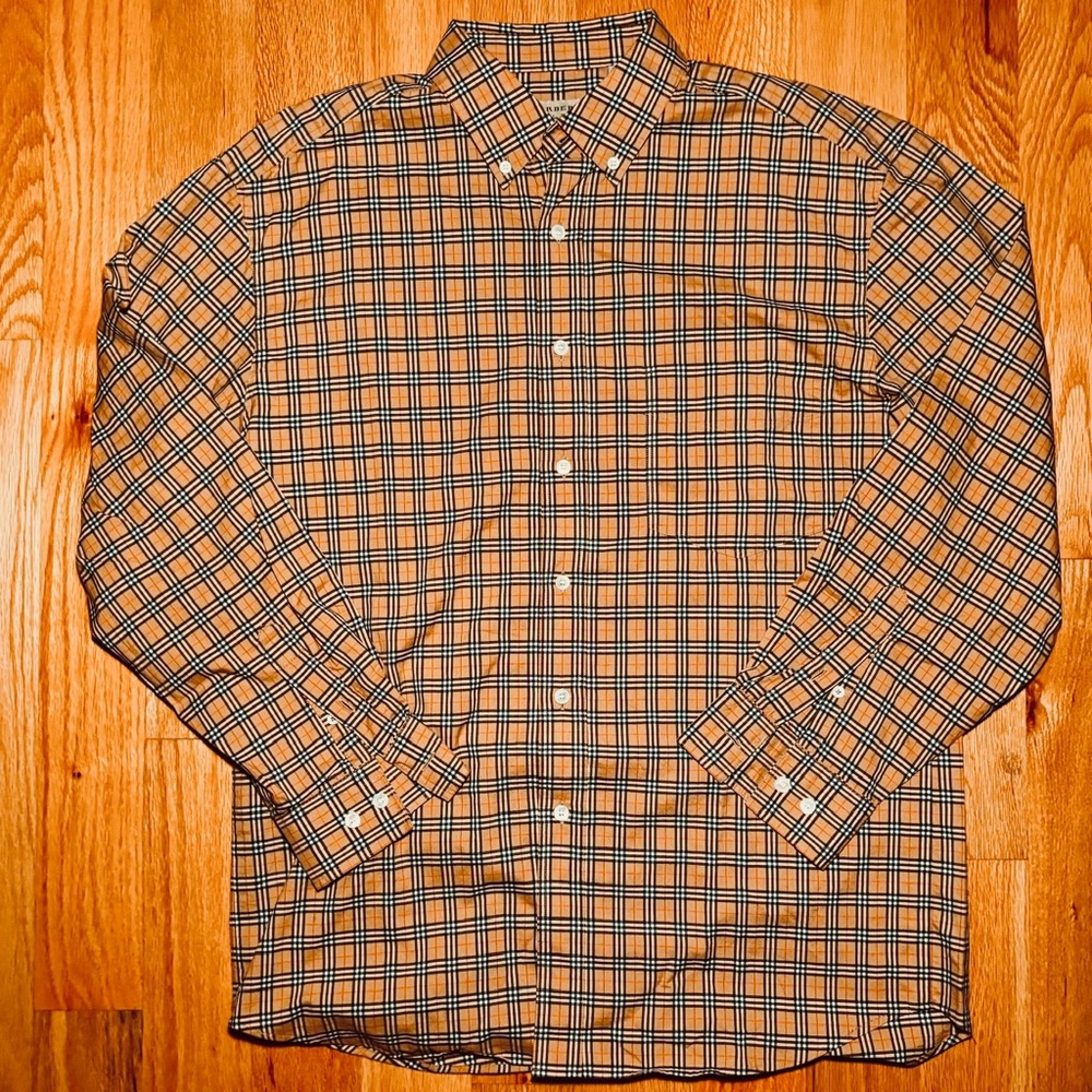 Burberry Somerton Full Print Long Sleeve Button Down Shirt, sized for a woman.